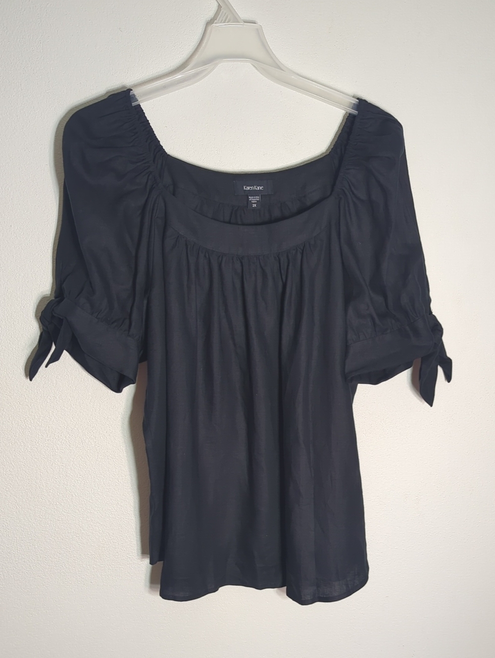 Karen Kane Womens Blouse Top 100% Linen Puff Tie Sleeve Milkmaid Cottagecore 2X